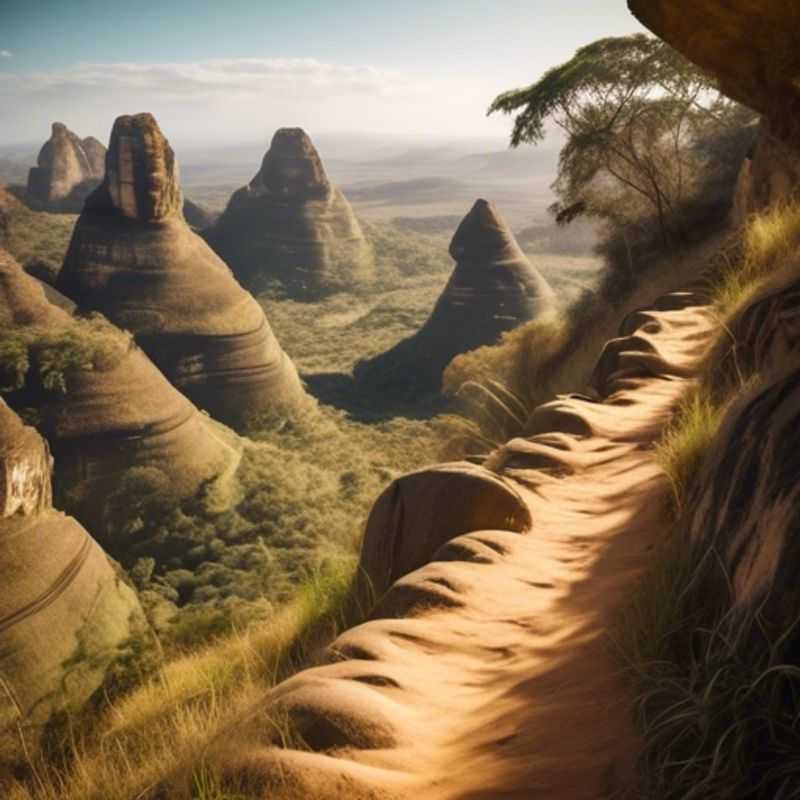 Un voyageur solitaire contemplant les formations rocheuses spectaculaires et les paysages désertiques d'Isalo National Park, à Madagascar, lors de son périple automnale.