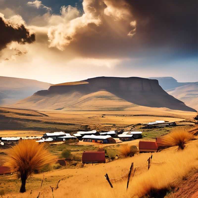 La majestuosa vista de las montañas de los Highlands de Lesotho, Lesotho, en la temporada de otoño, captura la esencia de la aventura y la exploración que espera al viajero solitario.