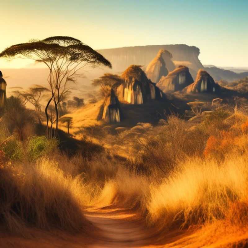 Un voyageur solitaire contemplant les formations rocheuses spectaculaires et les paysages désertiques d'Isalo National Park, à Madagascar, lors de son périple automnale.