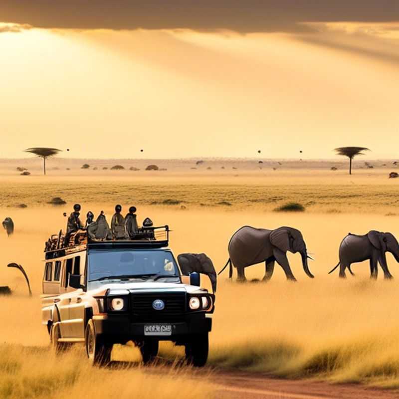 A family of four, including two children, gazing in awe at a majestic lion pride in the golden savanna of Maasai Mara National Reserve, Kenya, during a budget-friendly winter adventure.